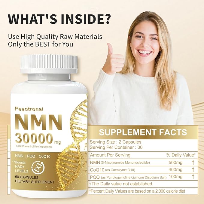 NMN Supplement Real Nicotinamide Mononucleotide (NMN 500mg Capsules). The Most Powerful NA+ Precursor More Stable Than Riboside. We use 99% Pure Pharmaceutical Grade Stabilized NMN (60 Count)