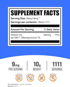 BulkSupplements.com Vitamin K2 Powder - Vitamin K2 MK-7, as Menaquinone Powder - K2 Vitamin Supplement for Wellness, Gluten Free, 9mg per Serving, 10g (0.35 oz) (Pack of 1)