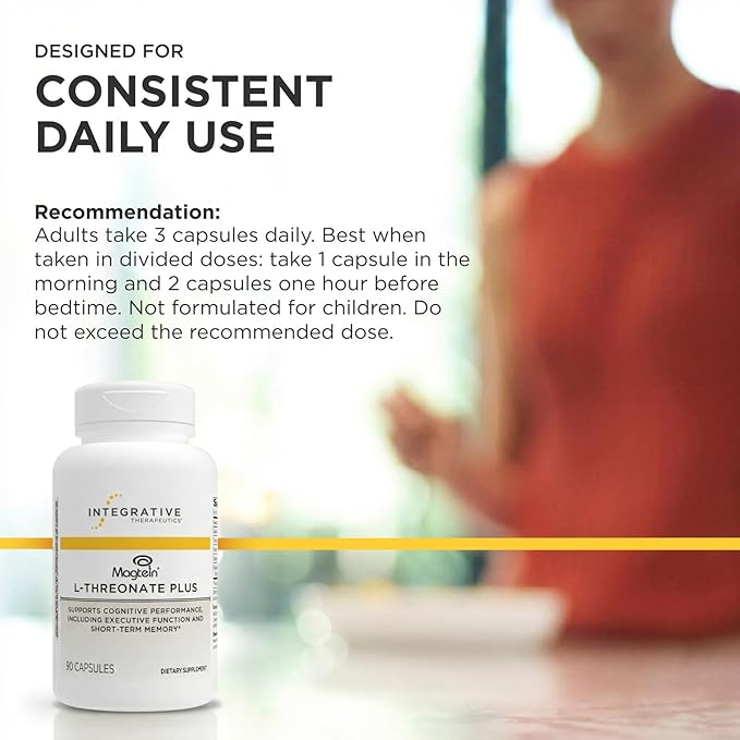 Integrative Therapeutics Magtein L-Threonate Plus - Brain Function Supplement to Support Short-Term Memory* - Includes Vitamin C, D3 & Magnesium - Dairy-Free & Gluten-Free - 90 Capsules (30 Servings)