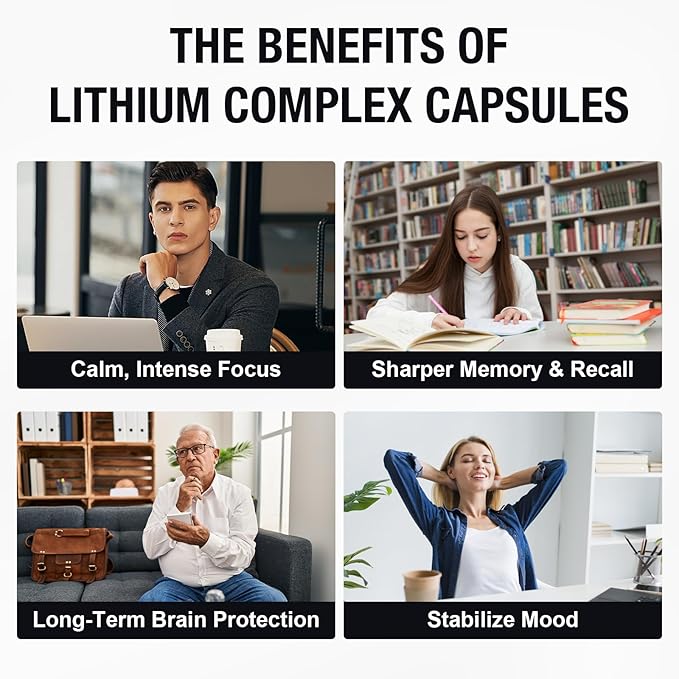 Lisopomal Lithium Orotate Complex Capsules, Lithium Orotate 20 mg, Magnesium Glycinate & Ashwagandha, Brain Health Supplements for Cognitive, Mood & Memory – Non-GMO, 120 Vegan Capsules