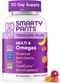 SmartyPants Toddler Multivitamin Gummies, Omega 3 (DHA/EPA), Vitamins D3, C, Vitamin B12, B6, A, K & Zinc, Biotin, Gluten Free, Three Fruit Flavors, 60 Count (30 Day Supply)