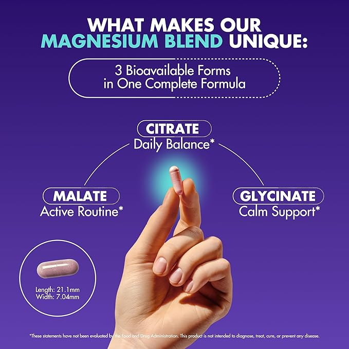 Magnesium Complex 2,150MG, High Absorption Capsules with Magnesium Glycinate, Citrate & Malate, Plus Vitamin B6, B2, Folate & Beet Root, Vegan, Non-GMO, No Artificial Additives, 90 Capsules, Pack of 2