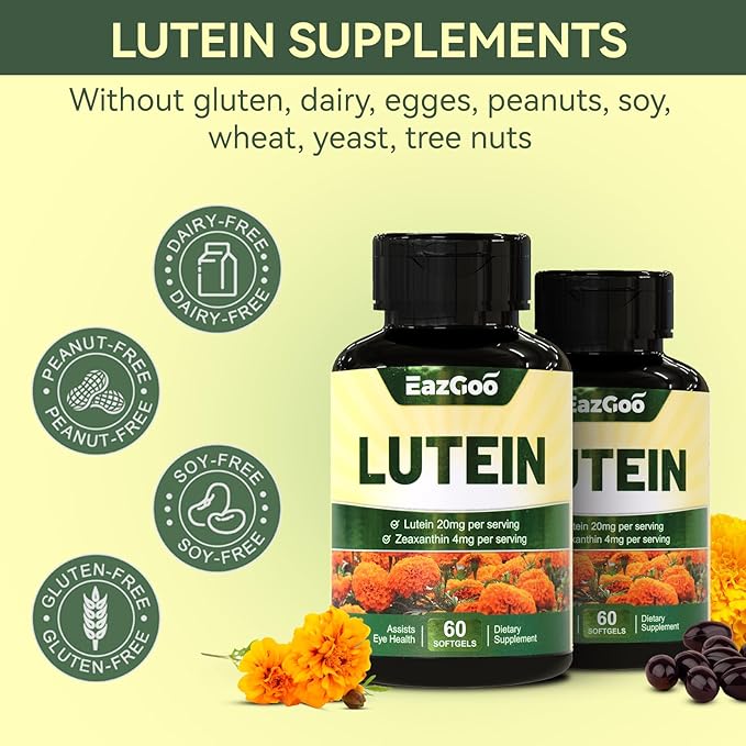 Lutein for Eyes, Lutein 20mg, Lutein and Zeaxanthin Supplements, Eye Supplements, Eyestrain Relief & Support Vision Health, Vegan, 60 Softgels (Pack of 2)