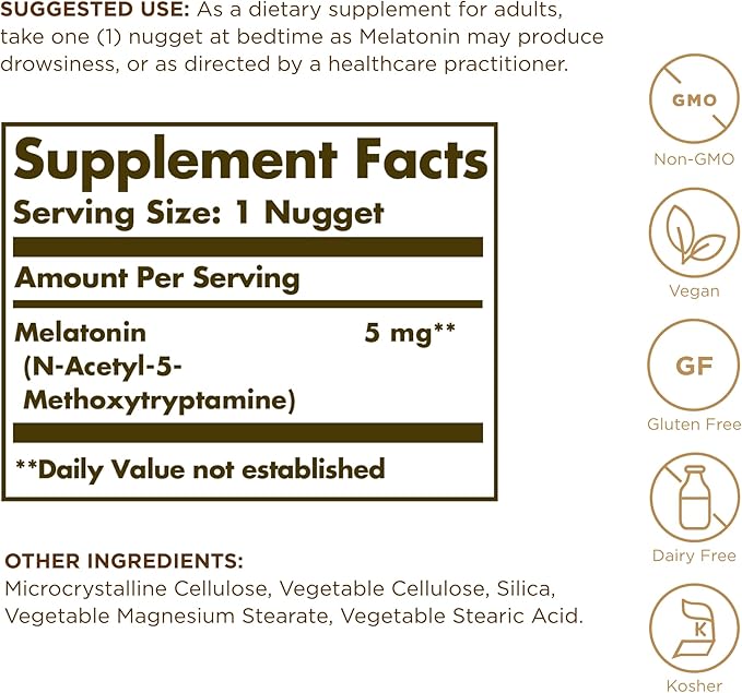 Melatonin 5mg Nuggets Solgar 60 Tabs