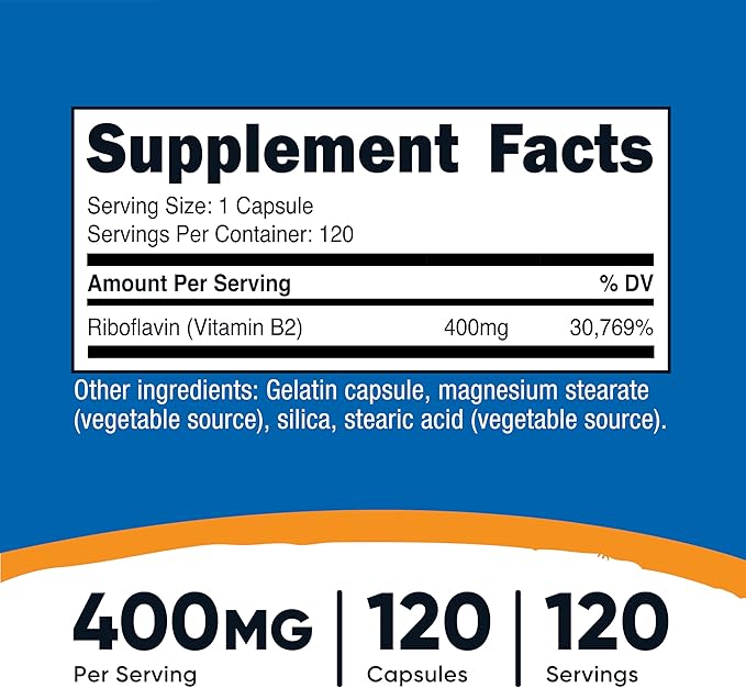 Nutricost Vitamin B2 (Riboflavin) 400mg, 120 Capsules (2 Bottles)