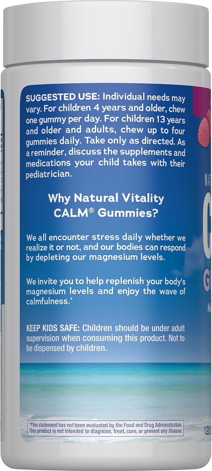 Natural Vitality Calm, Magnesium Citrate Supplement, Stress Relief Gummies, Supports a Healthy Response to Stress, Gluten Free, Vegan, Raspberry Lemon, 120 Gummies
