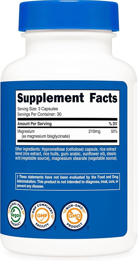 Nutricost Magnesium Glycinate Capsules (90 Capsules, 210 mg Per Serving) - Magnesium Glycinate Supplement for Gentle Absorption
