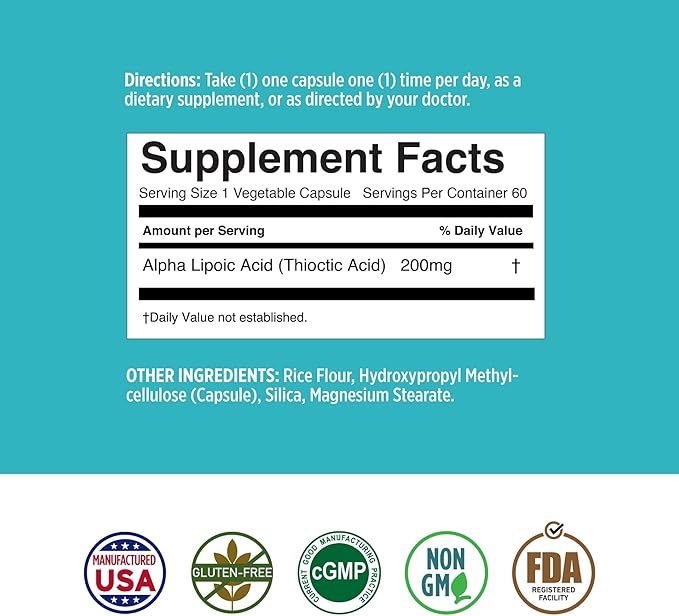 Basic Brands Nerves Alpha Lipoic Acid, 200 mg, Neuron Function (Pack of 1)