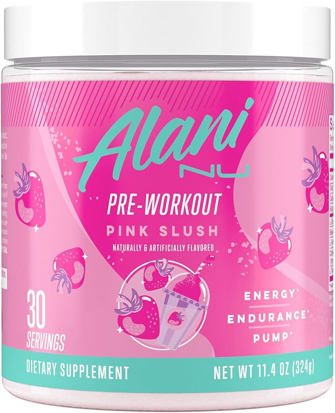 Alani Nu Pre Workout Powder Pink Slush, Amino Energy Boost, Endurance Supplement, Sugar Free, 200mg Caffeine, L-Theanine, Beta-Alanine, L-Citrulline, 30 Servings