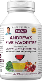 ANDREW LESSMAN Andrew's Five Favorites 240 Capsules - Provides 200mg Each of Coenzyme Q-10, Resveratrol, EGCG, Pomegranate and Alpha Lipoic Acid, Powerful Anti-Oxidant Support, No Additives