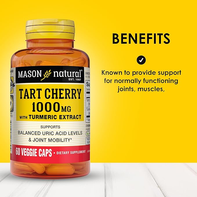 MASON NATURAL 1000mg Tart Cherry Extract with Standardized Turmeric, 60 Day Supply Capsules for Joint Support