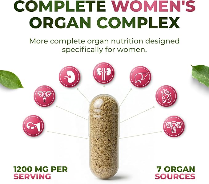 ForestLeaf Beef Organ Supplement for Women - Zero Fillers, Grass Fed Beef Organs Complex - 1200mg per Serving - Support Women's Energy & Overall Health - 120 Capsules