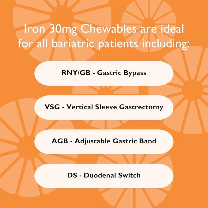 Celebrate Vitamins Iron Supplement with Vitamin C - 30mg Iron, 60mg Vitamin C, Bariatric Vitamins for WLS Patients, Vertical Sleeve & Gastric Bypass Surgery – Grape, 90 Chewable Tablets