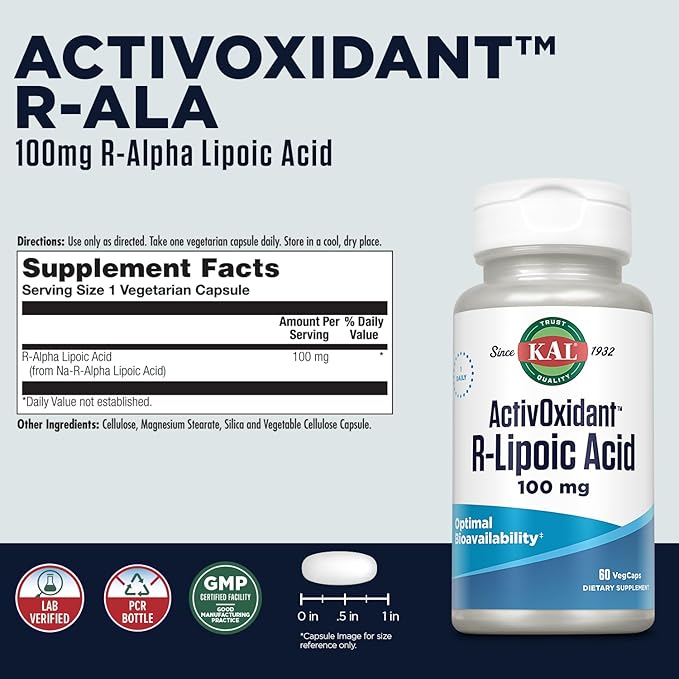 Kal 100 Mg R-lipoic Acid Activoxidant Tablets, 60 Count
