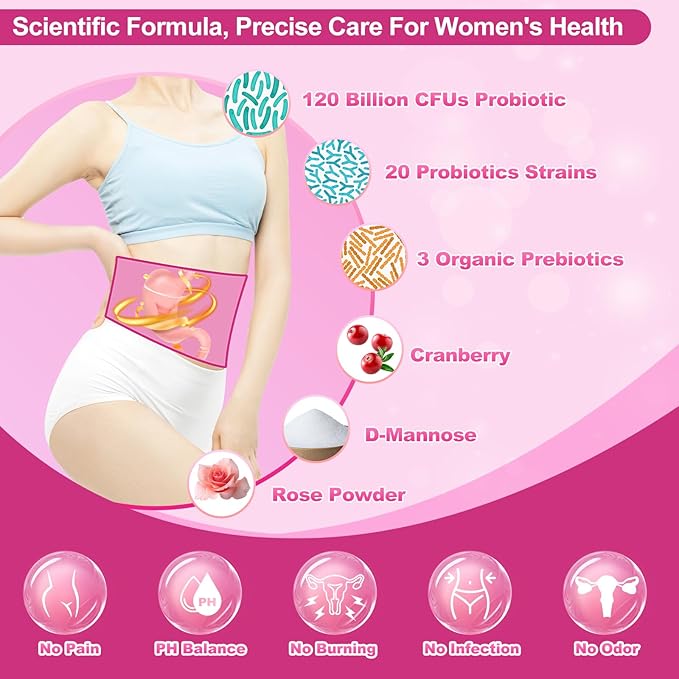 KFG Women's Probiotic Powder, with 100 Billion CFUs, 20 Strains, 3Organic Prebiotics, Cranberry, Digestive Enzymes & D-Mannose, for Boost Immune, Digestive, Gut, Vaginal & Urinary Health, 40 Packets