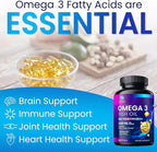 Omega 3 Fish Oil Supplements - 2400mg Fish Oil Per Serving - Triple Strength Omega-3 with Fatty Acids EPA & DHA - Natural Heart, Brain & Immune Support - Wild Caught, Bottled in USA - 120 Softgels