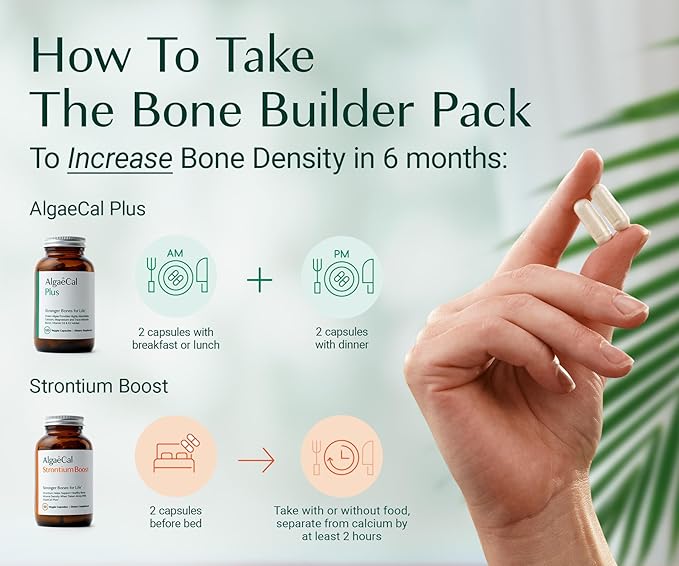 ALGAECAL Bone Builder Pack - Plant Based Calcium Supplement & Strontium - Organic Calcium 750mg with Vitamin D3 1600 IU, Vitamin K2, Magnesium, 16 Nutrients for Bone Health & Density (1-Month Supply)