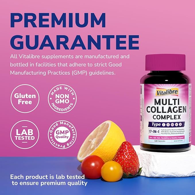 Collagen Peptides Capsules for Women & Men, Type I, II, III, V, X, Biotin, Hyaluronic Acid & Keratin, Vitamin C, Niacinamide, Turmeric & Ginger, Skin, Hair, Nail, Flexibility, 120 Count