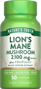 Nature's Truth Lions Mane Supplement Capsules | 50 Count | with BioPerine | Vegan, Non GMO & Gluten Free Extract Formula