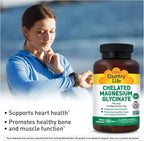 Country Life Chelated Magnesium Glycinate 400mg – High Absorption Magnesium Supplement for Muscle Relaxation, Energy, Bone & Immune Support – Gluten-Free, Vegan, Halal, Non-GMO Verified - 180 Tablets