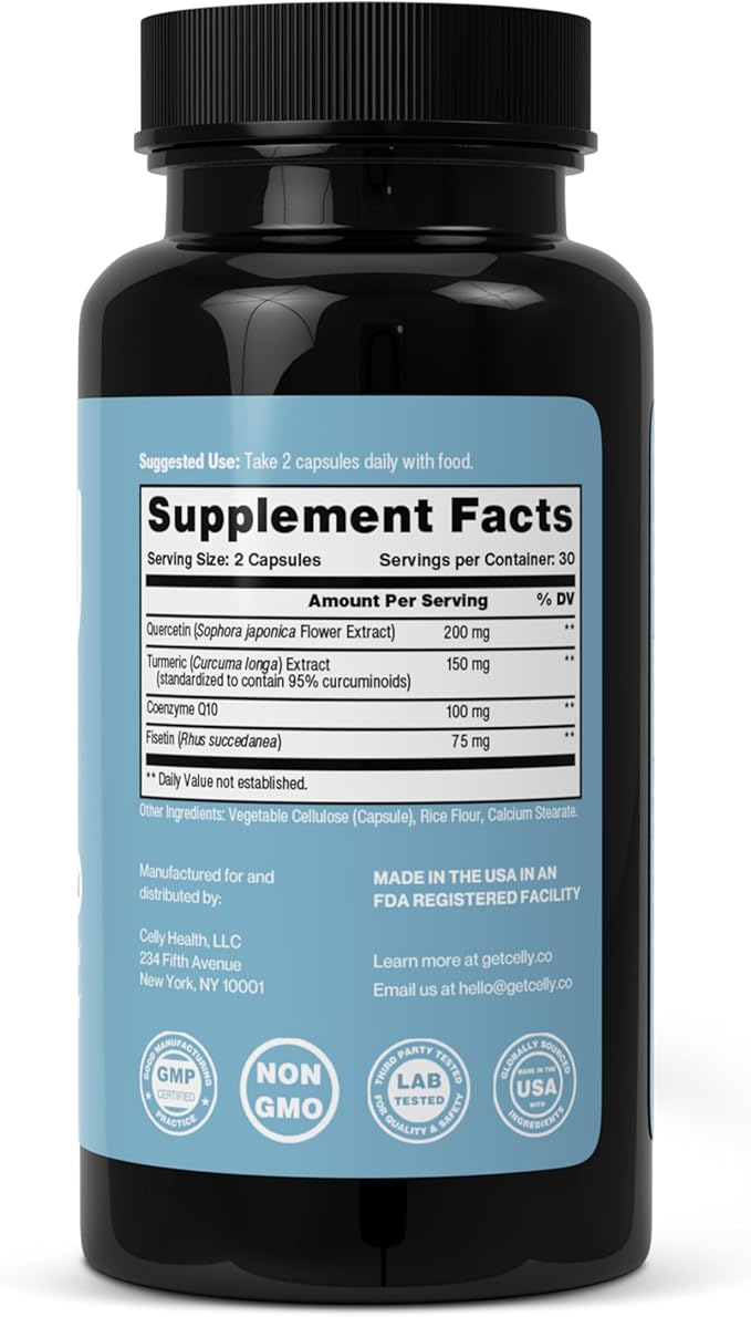 Celly Senolytic Complex | Longevity Supplement for Healthy Aging and Cellular Health with Quercetin and Fisetin | Targets Senescent Cells | 30 Servings | Non-GMO & 3rd Party Tested