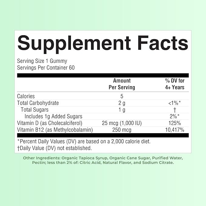 MaryRuth Organics Vegan Vitamin D3 + Vitamin B12 Gummies | 2 Month Supply | Supports Bone Health | Immune Support Supplement | Energy Supplements | Methyl B12 Vegan Non-GMO Gluten Free | 60 Servings