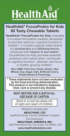 FocusProbio for Kidz, 60 Chewable Tablets, Supports Cognitive Function for Attention and Focus. Blackcurrant and Vanilla Flavor, Contains Vitamin D & Iodine. Acid & Bile Resistant Strains. Vegetarian