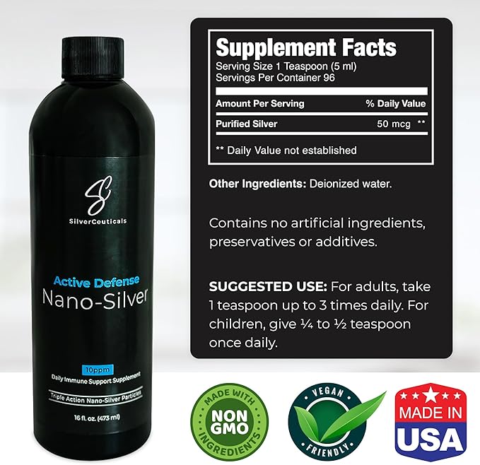 Colloidal Silver w/Nano Technology - 10ppm 16oz - 8X More Effective - Natural Immune Support - Save the Sick Days - Ages 5 & Up - Outperforms Higher PPM Silvers - No Taste & Smell - 3rd Party Tested