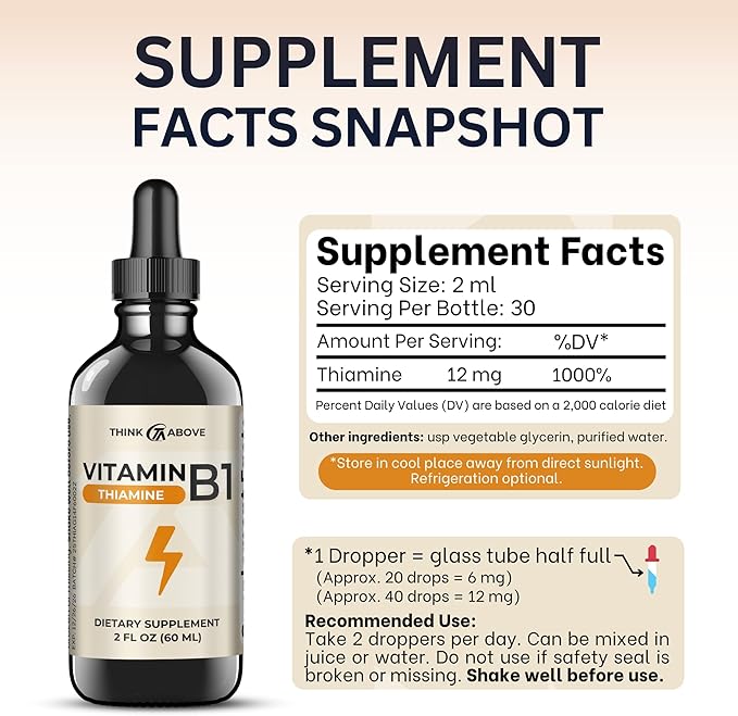 Think Above Vitamin B1 Thiamine Mononitrate - Liquid Drops Supplement (2 FL OZ)
