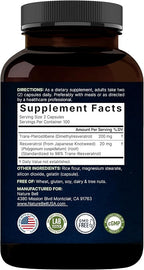 NatureBell Pterostilbene 200 mg Per Serving with Trans-Resveratrol – 200 Capsules – 2-in-1 Antioxidant Polyphenol Formula* – Non-GMO