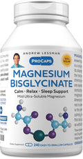 ANDREW LESSMAN Magnesium Bisglycinate - 240 Capsules - 70mg. Gentle, Highly Absorbable, Non-Laxative, Calming Magnesium for Relaxation. Enhanced Absorption. No Stomach Upset