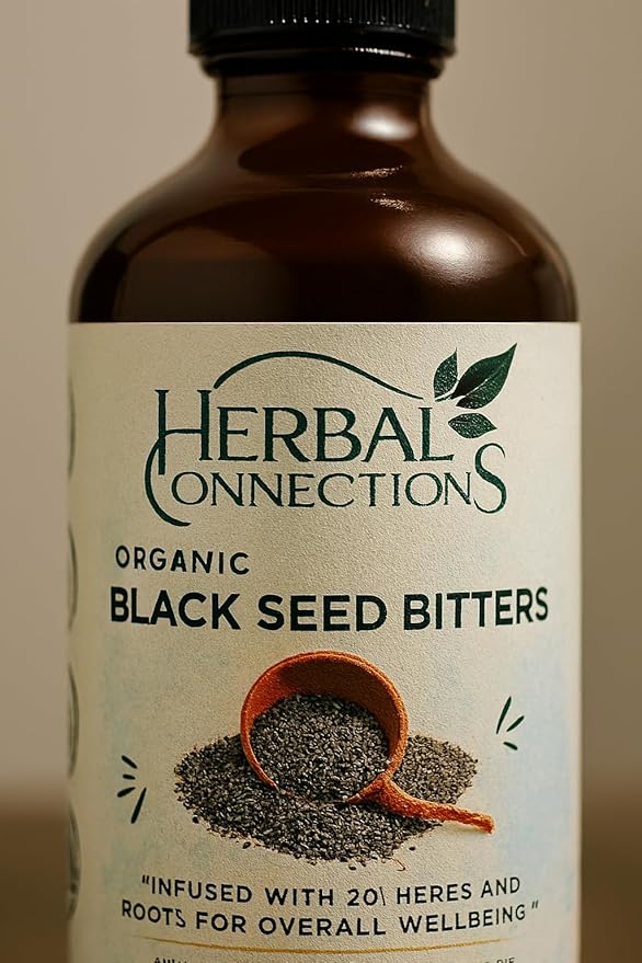 Organic Black Seed Bitters with Maca and Honey - Infused with 20+ Herbs and Roots - Vegan and Gluten-Free 16 Ounces