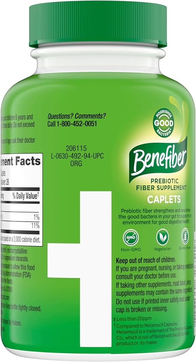 Benefiber Prebiotic GLP-1 Friendly Fiber Supplement Caplets, 84 Count
