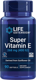 Life Extension Super Vitamin E, 268 mg (400 IU), Non-Synthetic Vitamin E Supplement Promotes Whole-Body Health, Gluten-Free, Non-GMO, 90 softgels