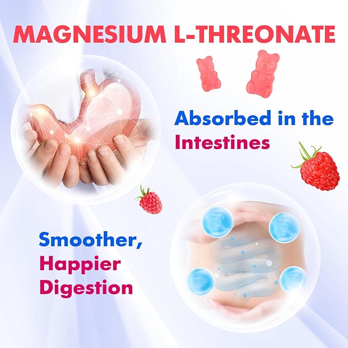 1000mg Magnesium L-Threonate Gummies for Kids & Adults - Muscle & Nervous System Support, Vegan, Sugar-Free Raspberry Flavor, 120 Gummies