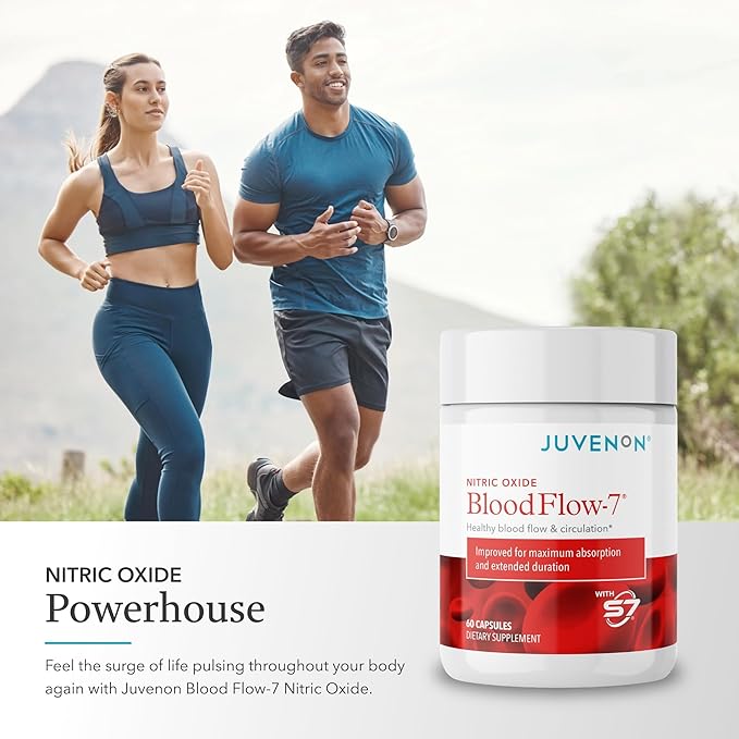 Juvenon BloodFlow-7 Nitric Oxide Supplements for Men & Women - Natural Nitric Oxide Booster with Nitrosigine® + S7® - Blood Flow & Circulation Support (3-Pack)