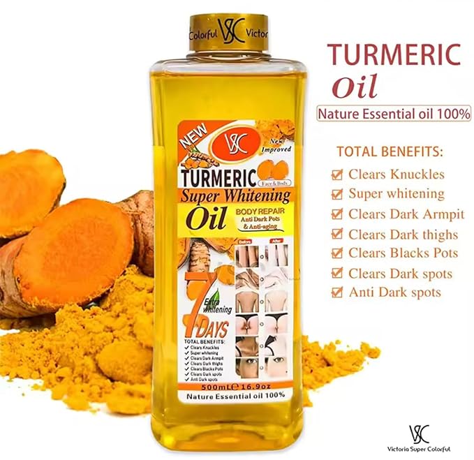 Turmeric Oil Super Whitening Face & Body Moisturizer Nourishing Anti-aging Correct Spots Wrinkle Skincare Essential oil 500ml/16.9oz (500ml/16.9oz)