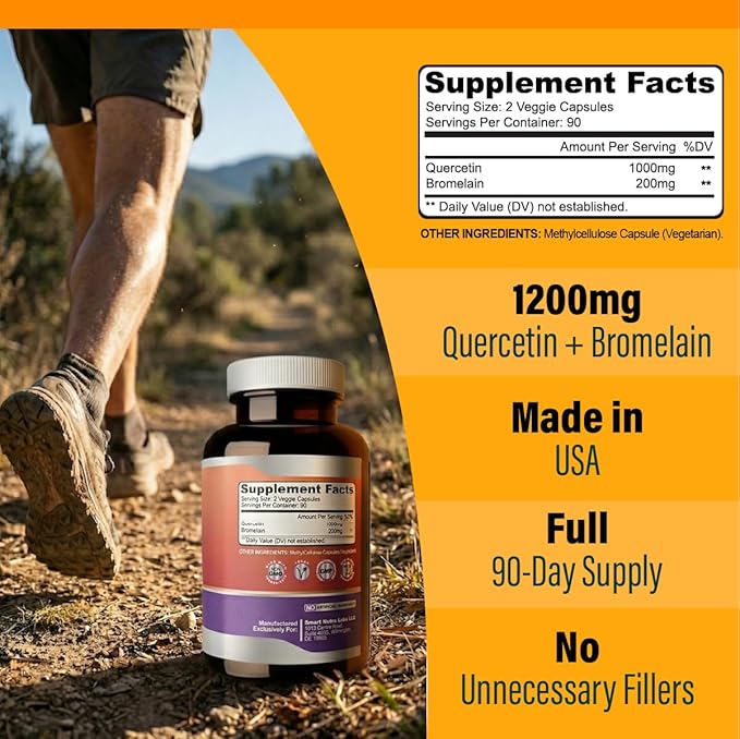 Smart Nutra Labs Quercetin with Bromelain- 180 Count, 1200mg Serving- Supports Immune Health & Energy- Vegan Friendly, Non-GMO, Gluten Free Capsules
