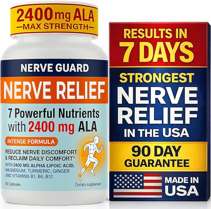 Nerve Relief with 2400 mg Alpha Lipoic Acid – 7 Powerful Nutrients to Support Feet Hands Toes – 2400mg ALA, Vitamins B12 B6 & B1, Magnesium, Turmeric – 60 Capsules