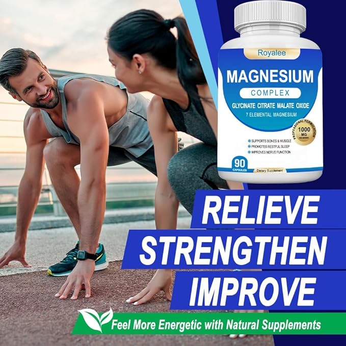 Magnesium Complex Supplement - 1000mg with 7 Magnesium Forms Including Glycinate, Citrate, Malate, Taurate & Orotate - Supports Relaxation, Muscle Function & Bone Strength - 90 Capsules
