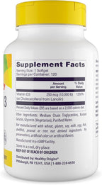 Healthy Origins Vitamin D3 10,000 IU (250mcg), 120 Liquid Softgels - Supports Strong Bones, Healthy Teeth & Immune System Function - Non-GMO, Gluten-Free & Soy-Free