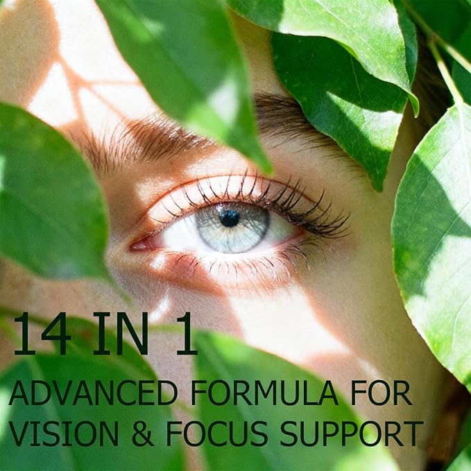 14-in-1 Advanced Eye Vitamin Supplement with Lutein, Zeaxanthin, Bilberry Extract & Zinc for Adults - Supports Vision, Macula & Blue Light Protection - 60 Capsules (01)