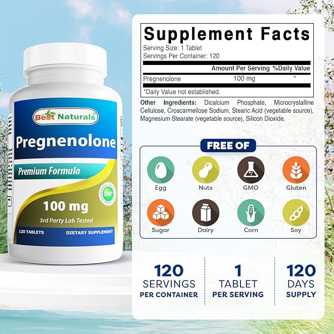 Best Naturals Pregnenolone 100 mg 120 Tablets