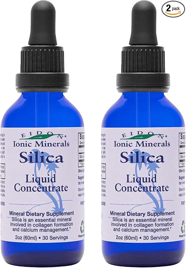 Eidon Liquid Silica Mineral Concentrate - Silica Supplement for Hair, Skin, and Nails, Supplement Drops to Support Collagen Production & Hair Loss for Women & Men, Helps Manage Calcium - 2 oz, 2 Pack