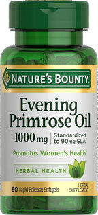 Nature's Bounty Primrose Oil 1000mg, Promotes Women's Health, Herbal Supplement, Gluten Free, 60 Rapid release Softgels