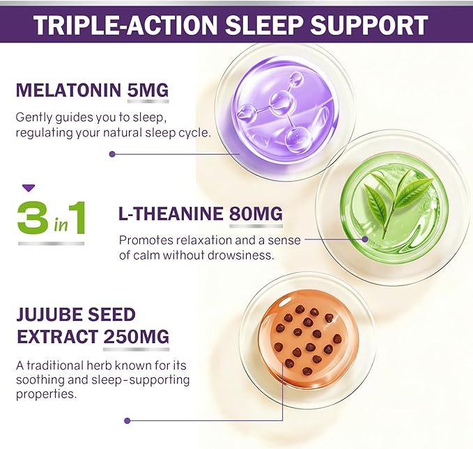 Melatonin 5mg Supplement with L-Theanine & Jujube Seed Extract, Support Sleep & Relaxation, Vegan, Non-GMO, 60 Capsules