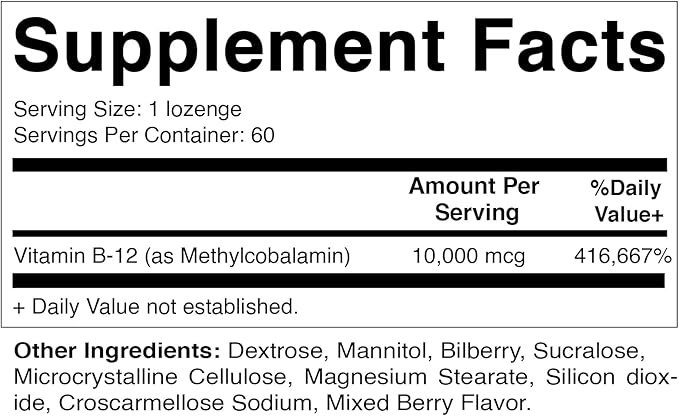 Vitamatic Methyl B12 (Methylcobalamin) 10,000 mcg – 60 Lozenges – Superior Source of Vitamin B12 for Energy & Nerve Health (Pack of 2)