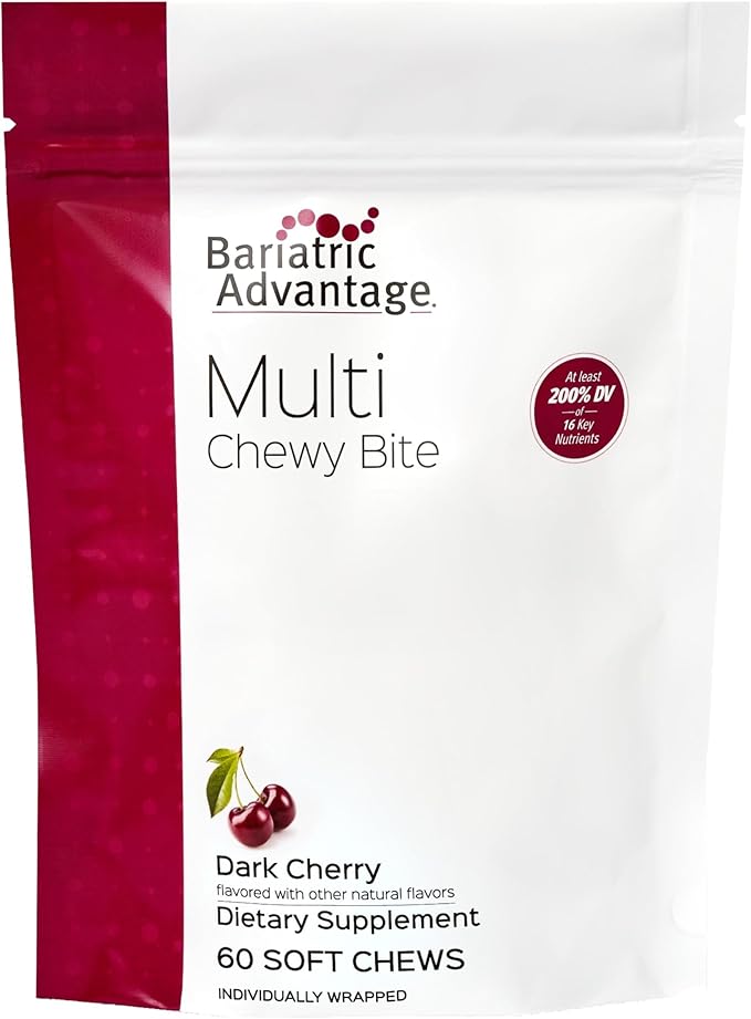Bariatric Advantage Multi Chewy Bite - Soft Chew Multivitamin for Bariatric Surgery Patients - Chewable Multivitamin with Folic Acid, Vitamin D3 & More - Dark Cherry Flavor - 60 Count