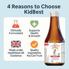 HealthBest Liquid Iron Syrup for Kids – Triple Action with Folic Acid and Zinc – Boosts Hemoglobin, Appetite, and Immunity – No Metallic Taste – 200ml Liquid Supplement, Safe & Effective