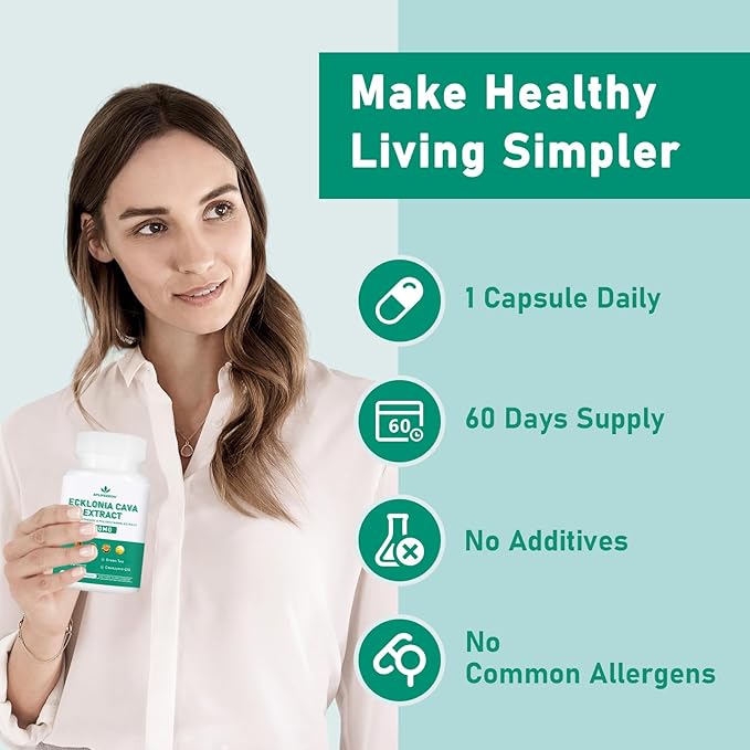 Spliferikou Ecklonia Cava Extract, 800mg, 120 Veggie Capsules with Fucoidan, Green Tea, Turmeric, CoQ10, Dietary Supplement